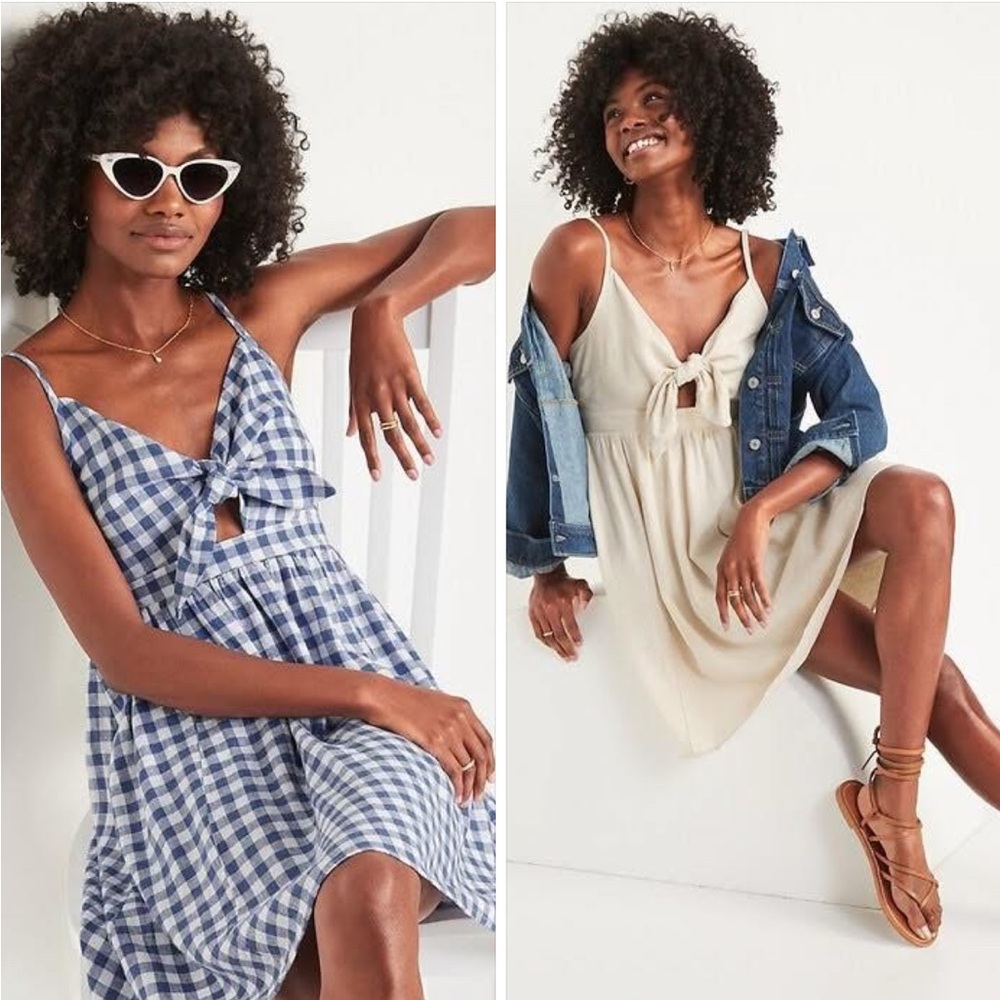 2 Old Navy Mini Dresses | Blue & White Gingham & Khaki